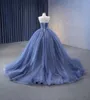 Dustige blauwe afneembare bloesem baljurk Quinceanera jurkt uit schouderstrapless plooien kweeps jurken prinses formele jurken 2024