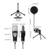 Microphones Sensitivity Usb Microphone Wired Condenser Microphone With Stand Clip for Pc RGB Light Condenser Mic ≤2.2KΩ Impedance