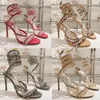 Rene Caovilla Crystal Chandelier High-Heeled Sandals 여성 요정 스타일 고급 다이아몬드 뱀인 래핑 로마 하이힐 10cm 디자이너 연회 드레스 신발