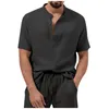 남성용 T 셔츠 가벼운 성숙한 캐주얼 짧은 슬리브 상쾌한 상쾌한 새로 고침 버튼 스탠드 칼라 세련된 셔츠 스포츠웨어 남자 그래픽