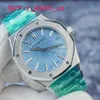 AP mechanische Handgelenkwache Royal Oak Serie 15550st Ice Blue Plate Precision Stahl Automatische Mechanik Womens Watch 37 mm Komplett Set