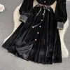 Vestidos casuais Jamerary Fashion Autumn Winter Runway Dress Velvet Dress for Women Women Breastted Chazes Belt Shirts feminino Midi Robe