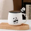 Mugs Funny Panda Mug Coffe With Lid & Spoon Cute Ceramic Coffee Kawaii Cup Gifts For Girls Women Men Kid