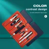 BLADE Mr.Green Manicure Set 9 In 1 Professional Practical Kit med läderfodral Rostfritt stål Nagelklippare Personlig vårdverktyg