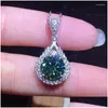 Chains Classic Round Cut Emerald Green Cubic Zirconia Crystal Stone Pendant Necklace Sier Color Clavicle Chain Banquet Party Jewelry D Otb8X