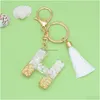 Key Rings Initial Keychain Fashion White Chains For Women Girls Letter Keychains With Tassel Charms Handbags Backpacks Drop Delivery Dhlsx