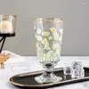 Wine Glasses JOYLOVE Korean Phnom Penh Small Daisy Goblet French Tulip Short-footed Glass Ins Red Cup Cute