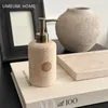 Liquid Soap Dispenser Natural Yellow Marble Travertine Reusable Lotion And Container With Golden Press Head Bottle