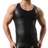 Men Blouse Tops Bright Leather Faux Fit Tshirt Soft Summer TShirt Tank Undershirt Vest Black 240408