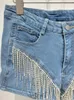 Jeans de jeans pour femmes shorts de taille basse diamants tassel patchwork slim stret stret court pantalon 2024 fashion printemps 29L7256