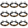 Bracelets de charme initiales pour hommes Lien de lettre à la main à la main Natural Black Onyx Tiger Eye Perles de pierre tressé Bracelet Drop de Dh10s