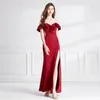 Casual Dresses Elegant Women Sexy Slash Neck Red Split Evening Long Dress 2024 Spring Ruffles Sleeveless Hollow Out Waist Bodycon Party Robe