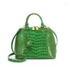 Bolsas de ombro Crocodilo Pattern Leather Women Bolsa Lady Small Shell Bag Simple Moda Messenger 2024