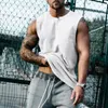 Gym Fitness Hommes Vêtements Vintage Solid Sports Vest Sweat à capuche Camisole sans manches Casual Buttond O Couch Tops 240408