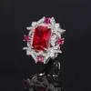 Huamei Schmuck Set Red Corundum Zirkon Ring Frauen gemacht blau Wirbelsäulenkristall Halskette Ddmyfanshion