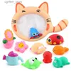 Baby Bath Toys Fishing Toy Cartoon Animals Cat Shark Net Bag Pick Up Ocean Ball Swimming Play Water Bath Toy Gifts For Children Baby-Drop Ship L48