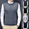 Gilet pour hommes rond Couc Men de gilet sans manches en tricot chaud d'hiver chaud avec couleur de couleur unie élastique style décontracté