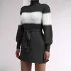 Casual Dresses Women's Long-sleeved Color Matching Half-high Neck Knitted Sweater Dress Winter Patchwork 2024