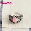 Wedding Rings Antieke stijlen Echte 925 Sterling Silver Wide Design met Round Pink Opal Stone Bague Bijoux voor vrouwencadeau