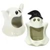 Candle Holders 2 Pcs Ceramic Ghost Holder Party Halloween Decor Gift Candleholder Candlestick Ceramics Stand Tealight