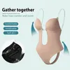 Bodysuit Shapewear Deep V-Neck Body Shaper Backless U Plunge Thong Shaper Waist Trainer Women Clear Strap Push Up Bra Corset 240407