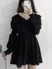 Casual klänningar jmprs stor storlek gotiska kvinnor svart miniklänning sexig av axel hög midja tunika damer fest långärmad v hals vestidos