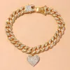 Chunky Miami Cuban Link Chain Anklet Iced Out Bracelet for Women Men Rhinestone Hip Hop Foot Rock Heart Shaped Anklets Wholesale 240408