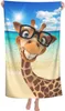 Serviette microfibre drôle de girafe plage dessin animé avec lunette de soleil sur le bain d'été de mer serviettes de piscine à sable à sec rapidement sec