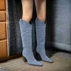 HBP icke-varumärke dropshipping Custom Womens Knee High Cowboy Boots Spring Fashion Denim Block Heels With Chunky Style