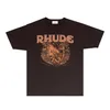 Rhude Brand Summer Shorts Mens Tirt Tirt Womens Cotton Fashion Trend Clothes Rh033 Plant Oil Painted Printed Short Sleeve T-Shirt Size S-XXL