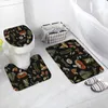 Bath Mats Vintage Mushroom Mat Set White Daisy Floral Dragonfly Snail Green Leaves Plant Black Carpet Bathroom Decor Rug Toilet Cover