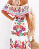 Вечеринка платья летние припечатки винтаж долго для женщин сексуально с плечами Рулфель мода Boho Maxi платье 2024 Ladies Beach Sunress