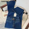 Damesjeans Y2K High Street Skinny Taille Flar La Vared Pants 2024 Lente zomer Vintage Blue Slim Fit Harajuku Denim Trouser