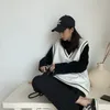 Kvinnors västar kvinnor västar enkel-match lapptäcke koreansk stil V-ringad stickad tröja Leisure Student ärmlös kvinnlig årgång