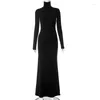 Casual Dresses Autumn Winter Long Sleeve Black Evening Party Y2K Maxi For Women Turtleneck Bodycon Dress Vestido Streetwear 2024