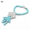 Bijoux GG 25 Blue Turquoise Stone Cubic Zirconia Pave Fleur Fleur Pentelle Collier Boucles d'oreilles Bracelet Ensembles pour femmes 240401