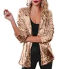 Costumes de femmes revers Femmes Blazer Elegant Shinny Sequins Office Lady Blazers Spring Summer Casual Long Mancheve Fashion Slim Female Veste Femme