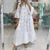 Sexy Hollow Out Party Flare Sleeve Long Dress for Women Color Solid Loose Vneck Vestidos Chic Pullover Casual Vestidos elegantes 240325