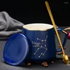 Tassen 12 zwölf Sternbecher mit Deckel Spoon Haus trinken Tasse Paar Kaffee Kreativ nordische Stil Keramikkonstellator