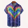 Men's Casual Shirts Summer Shirt Love Print Short-sleeved 2024 Hawaiian Mens Beach Clothing