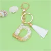 Key Rings Initial Keychain Fashion White Chains For Women Girls Letter Keychains With Tassel Charms Handbags Backpacks Drop Delivery Dhlsx