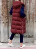 Kurtki damskie długa kamizelka z kapturem jesienna zimowa bez rękawów ciepłe bawełniane puchowe kamizelki pikowana kurtka 5xl 5xl