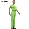 CMYAYA Summer Summer Solide Fashion Solid Fashion Fust Womens Sets Top et Pant Costumes 2 Twopiece Set Sporty Street Tracksuit 240408