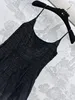 2024 Spring Black Spaghetti Riem mesh garen kralen vrouwen jurk ontwerper high -end dames runway jurk Vestidos de festa 4086