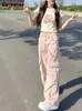Женские джинсы Cotvotee Pink Cargo для женщин 2024 Осенняя зимняя мода винтажная шикарный