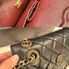 Vintage Coins Badge Decoration Women Designer Shoulder Bag Classic Double Flap Leather Aged Gold Hardware Matelasse Chain Medium Luxury Cross Handbag Card Bag 25cm