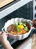 Bowls Nordic Soup Bowl Household Flower-shaped Ceramic Tableware Large Double Handle Petal Fruit Salad Oven Microwave Noodle