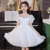 Robes de fille robe d'été des filles 2024 pour enfants à la mode à la mode de la princesse blanche Fleur des enfants duvets