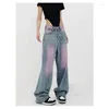 Frauen Jeans Y2K Harajuku High Taille Vintage Loose Hosen Amerikaner Retro Streetwear Weitbein Baggy Krawatte Dye Denimhose N07