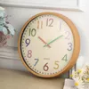 Horloges murales Couleur de dessin animé de 12 pouces pour enfants chambre numérique muet bambou horloge diy moderne conception décoration de maison